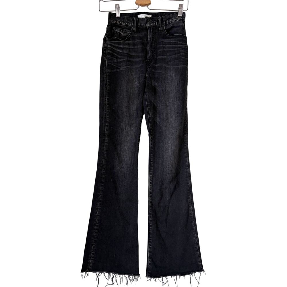 MOUSSY VINTAGE Distressed Raw Hem Flare Jean in Black Size 25